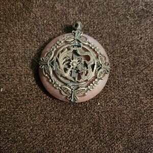 1900 Antique Imperial Jade Dragon & Butterfly Disk Pendant